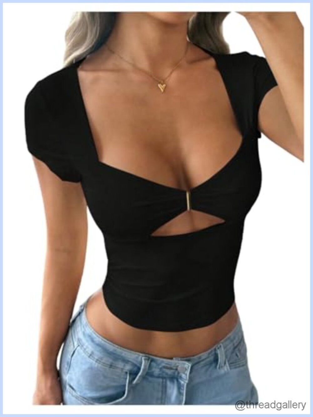 Women's Cut Out Cap Sleeve Fitted Crop Tee Going Out Y2K